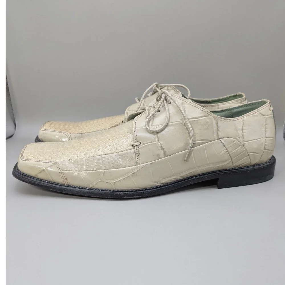 Stacy Adams Genuine Snake Leather White Cream Dress Shoes Mens Size 10.5